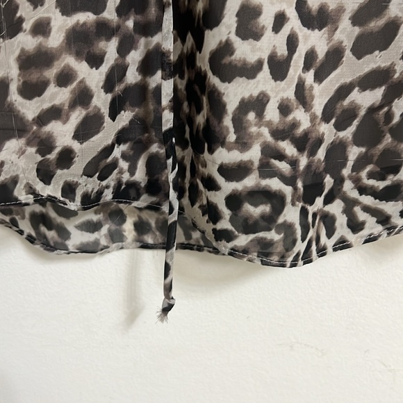 Vince Camuto Sz 10 Leopard Print Button Down Dress Elastic Drawstring Waist - Picture 8 of 12